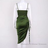 New Satin Green Semi Formal Prom Dresses Spaghetti Strap Party Evening Dresses